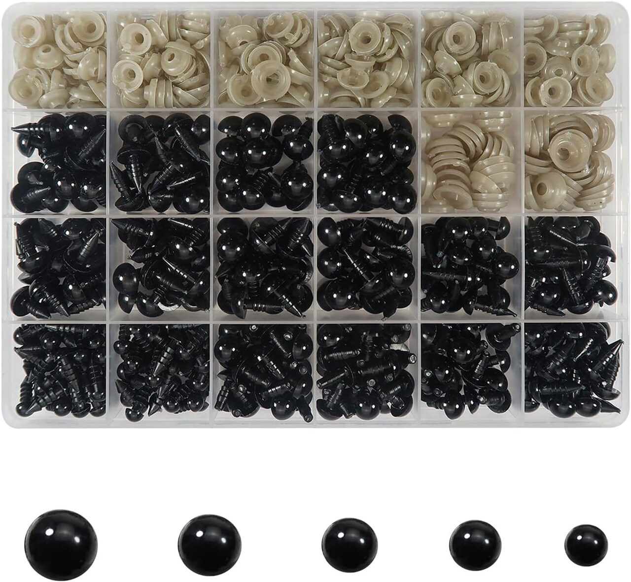 150-Piece Black Plastic Safety Eyes with Washers – 6mm to 12mm for Amigurumi, Crochet Dolls, Plush Toys & DIY Crafts
